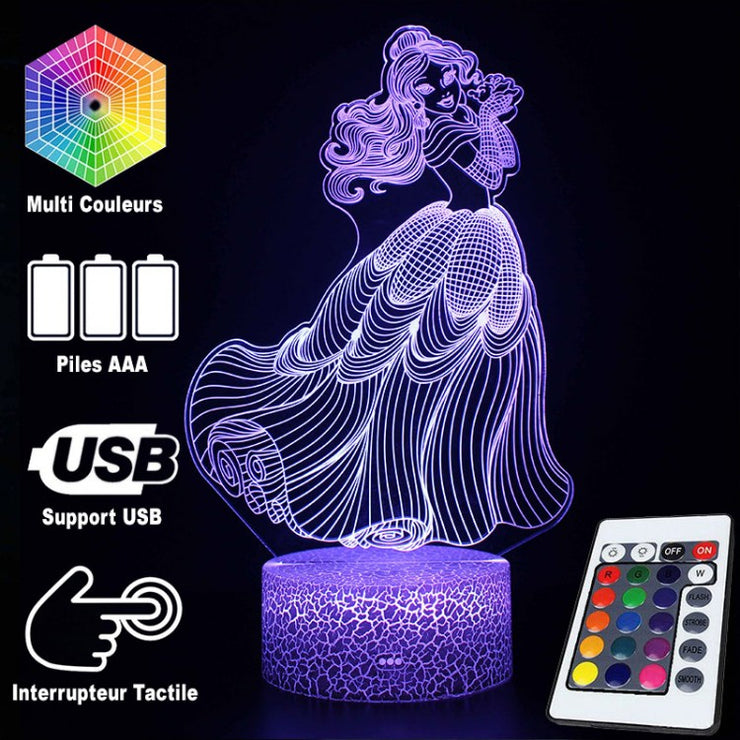 Lampe 3D Princesse Belle Dansant