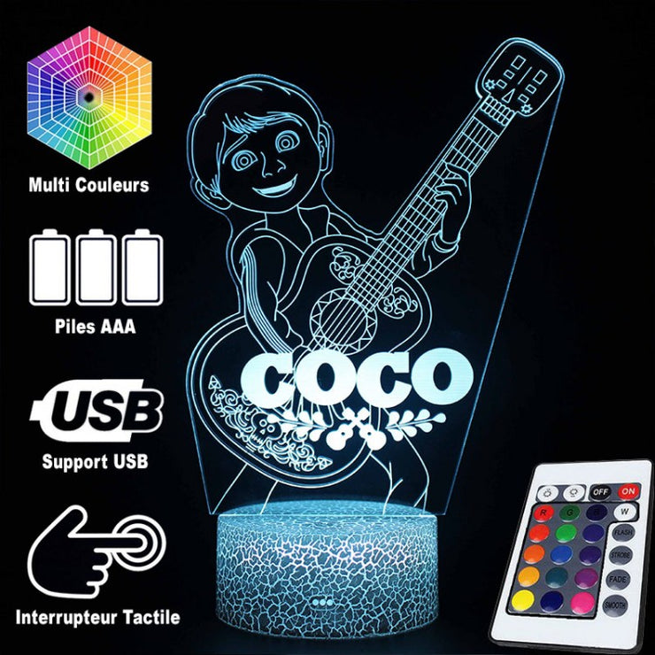 Lampe 3D Coco Miguel Avec Sa Guitare