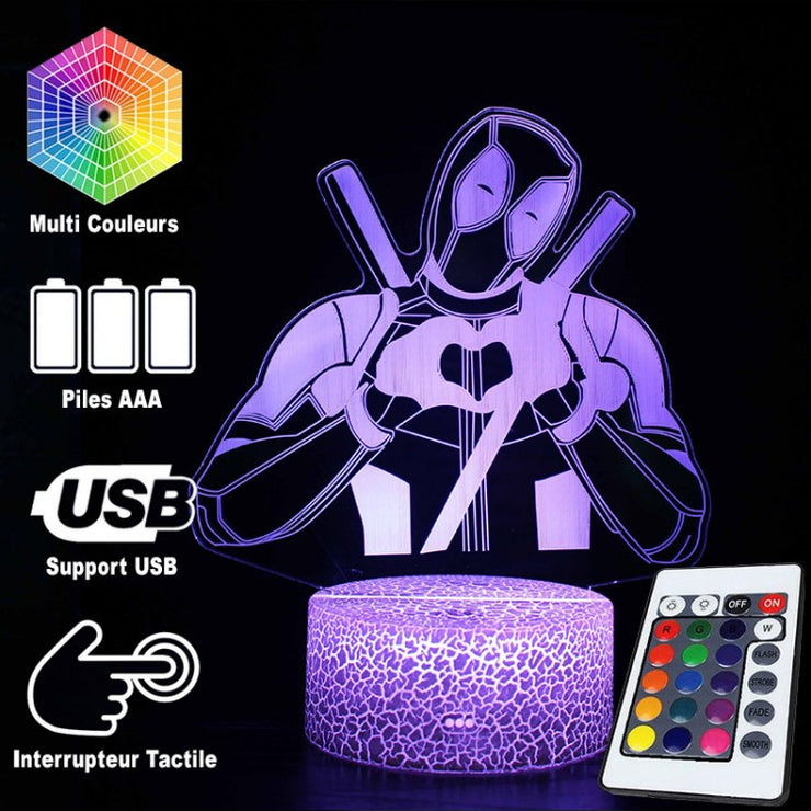 Lampe 3D Deadpool Coeur