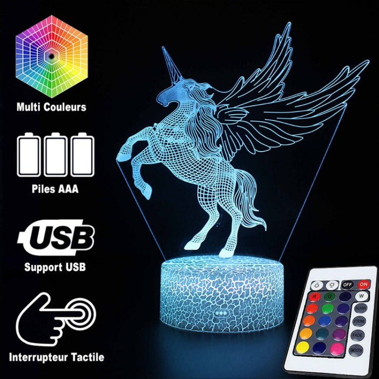 Lampe 3D Licorne Magique Cabrée