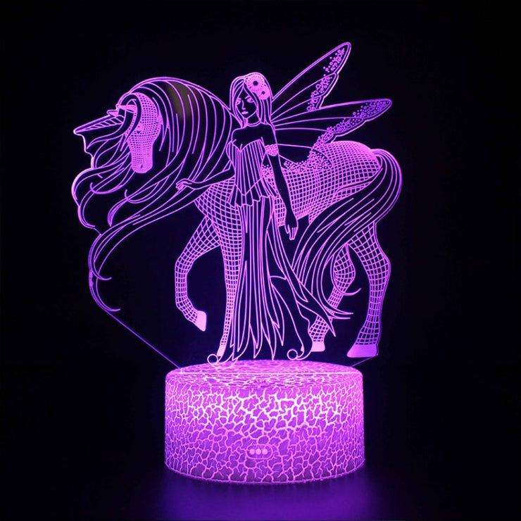 Lampe 3D Licorne Magique Avec Une Fée