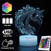 Lampe 3D Licorne Magique Fleurs