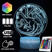 Lampe 3D Game Of Thrones Symbole Targaryen