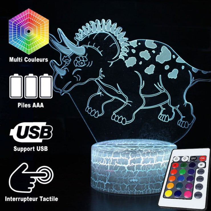 Lampe 3D Dinosaure Tricératops Mignon